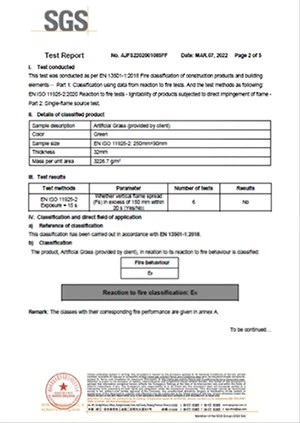 fire resistance Certification of Artificial Grass fire resistance Certification of Artificial Grass