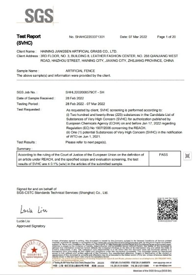 REACH Certification of Artificial Green Wall REACH Certification of Artificial Green Wall